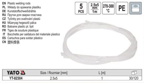 YATO YT-82304 Műanyag hegesztőpálca 2,5 x 5 mm x 1 m PE (5 db/cs)