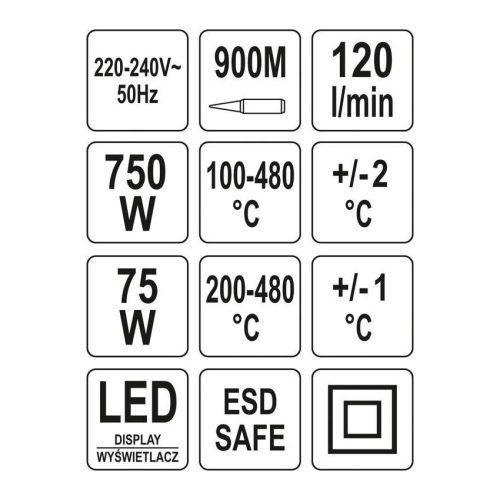 YATO YT-82458 Forrasztó és hőlégfúvó állomás 2 az 1-ben 75 - 750 W
