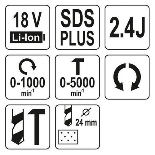 YATO YT-82772 Akkus fúrókalapács SDS-Plus 2,4 J 18 V Li-Ion (akku + töltő nélkül)
