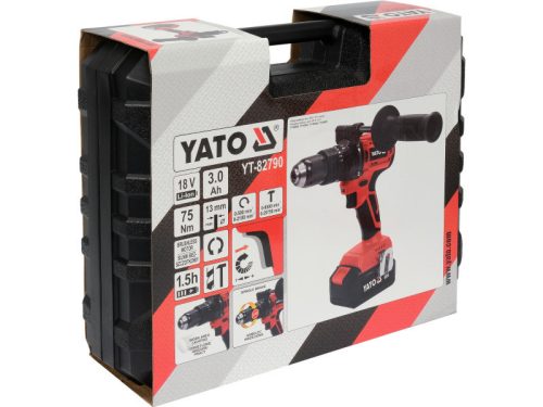 YATO YT-82790 Akkus ütvefúró-csavarozó 18 V szénkefe nélküli motor (1 x 3,0 Ah akksi + töltő)
