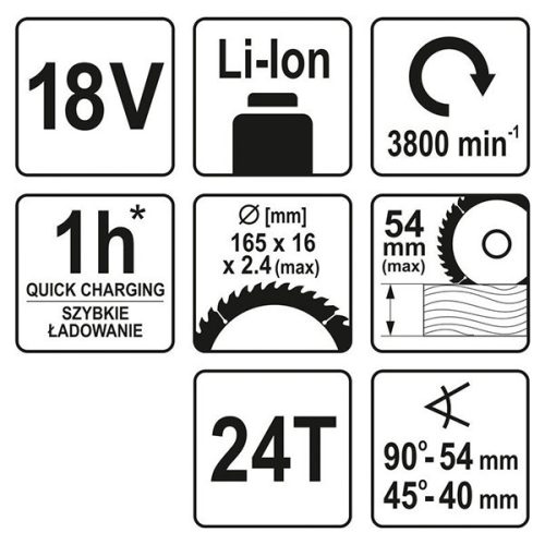 YATO YT-82811 Akkus körfűrész 165 mm 18 V Li-Ion (akku + töltő nélkül)