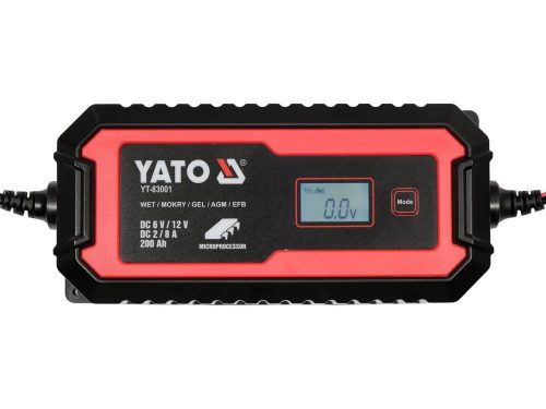 YATO YT-83001 Akkumulátor töltő 6/12 V 2/8 A max. 200 Ah LCD kijelző