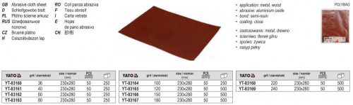 YATO YT-83162 Csiszolóvászon A4 230 x 280 mm P60
