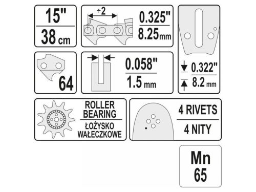 YATO YT-84934 Láncfűrész láncvezető 15 Col 0,325 Col 1,5 mm