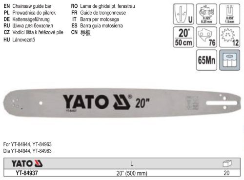 YATO YT-84937 Láncfűrész láncvezető 20 Col 0,325 Col 1,5 mm