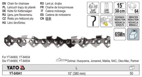 YATO YT-84941 Láncfűrész lánc 15 Col 0,325 Col 1,5 mm 64 szem