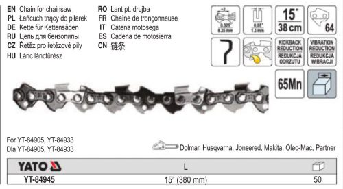 YATO YT-84945 Láncfűrész lánc 15 Col 0,325 Col 1,3 mm 64 szem