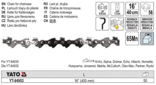 YATO YT-84953 Láncfűrész lánc 16 Col 3/8 Col 1,3 mm 56 szem
