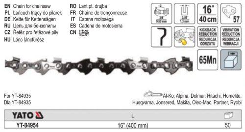 YATO YT-84954 Láncfűrész lánc 16 Col 3/8 Col 1,3 mm 57 szem
