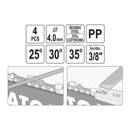 YATO YT-85040 Kézi láncélező készlet 4 részes 3/8 Col 4 mm