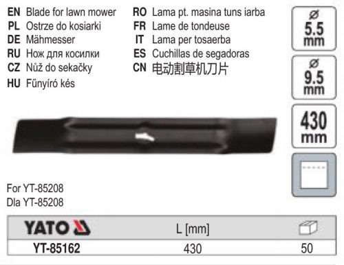 YATO YT-85162 Fűnyírókés YT-85208 fűnyíróhoz 430 mm