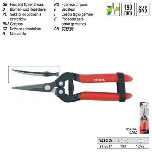YATO YT-8817 Metszőolló 180 mm (hajlított) gyümölcsszedésre, virágvágásra