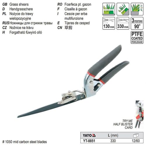 YATO YT-8851 Fűnyíró olló 330mm forgatható (3 pozíció 90° )