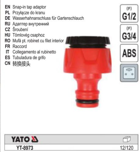 YATO YT-8973 Csapcsatlakozó belsőmenetes 1/2 Col 3/4 Col