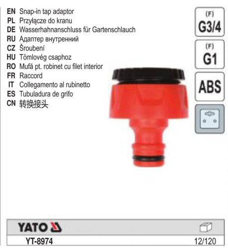 YATO YT-8974 Csapcsatlakozó belsőmenetes 3/4 Col 1 Col