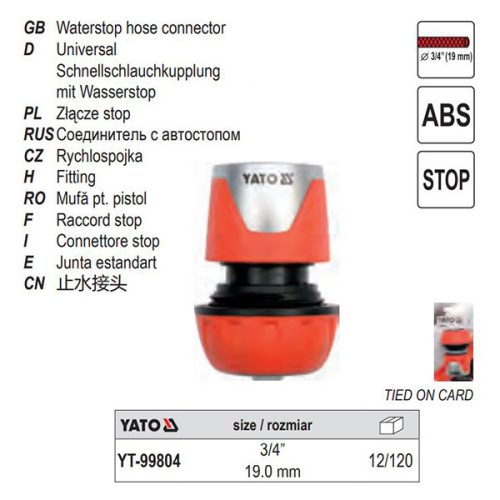 YATO YT-99804 Tömlő gyorscsatlakozó stoppos 3/4 Col