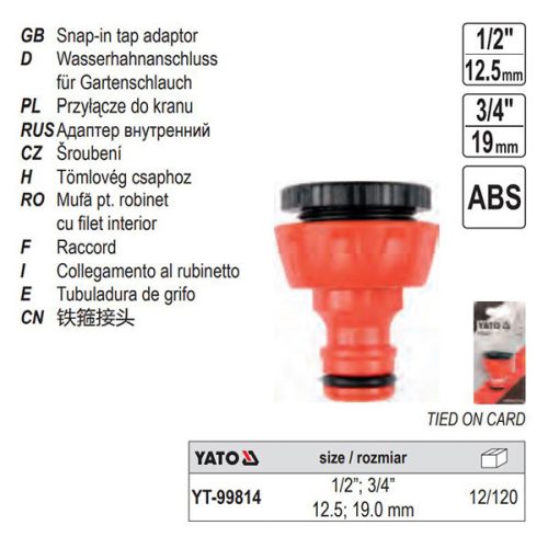 YATO YT-99814 Csapcsatlakozó belsőmenetes 1/2 Col 3/4 Col